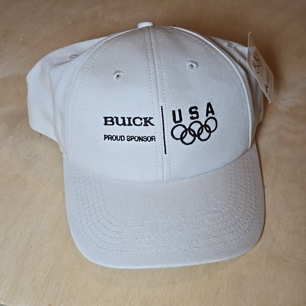 VTG‎ Buick USA Olympics Sponsor Snapback Hat White Made USA Embroidered Tag 90s